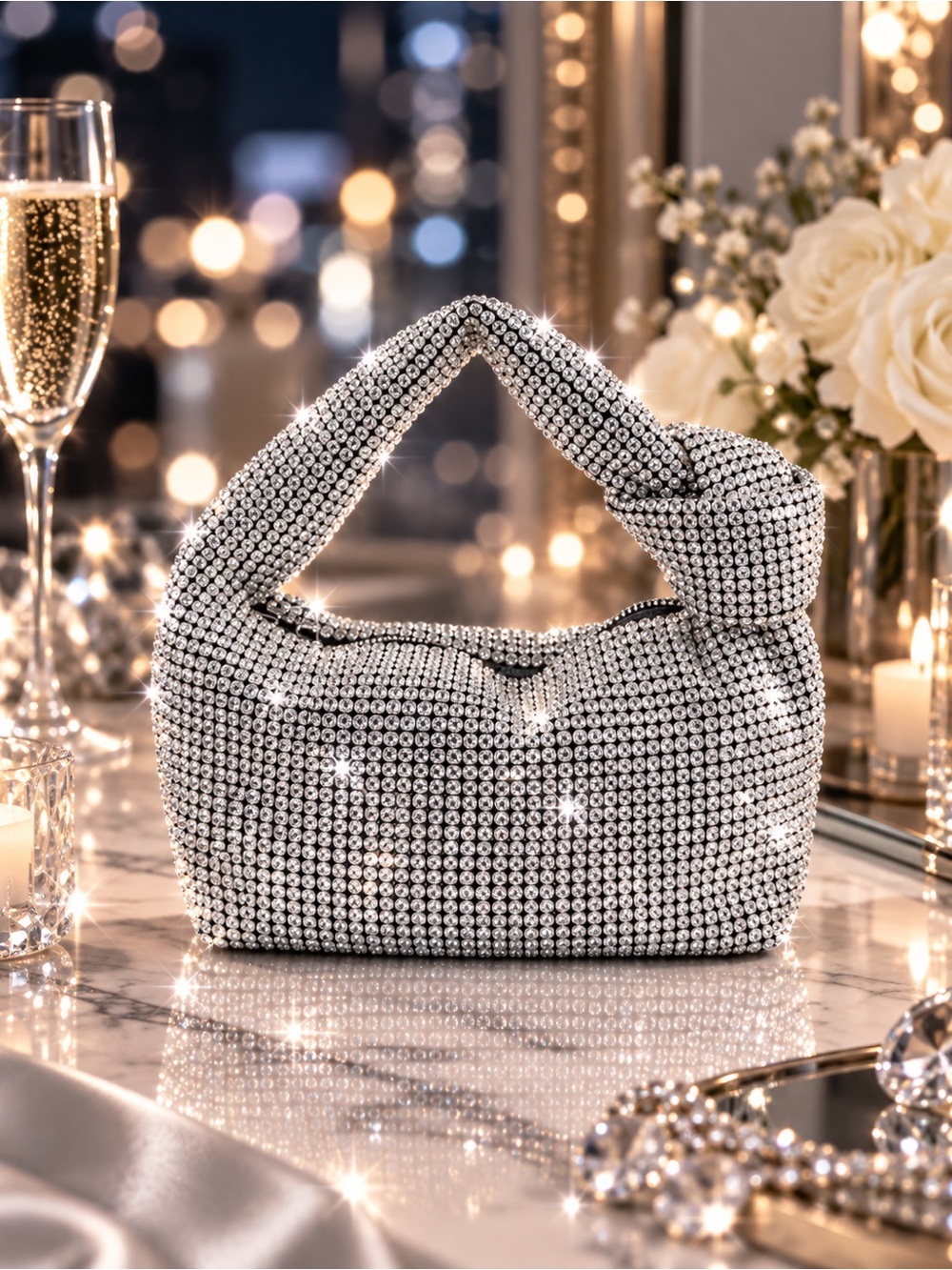 Crystal Mini Evening Bag - Silver Rhinestone Handbag - Picture 2 of 2
